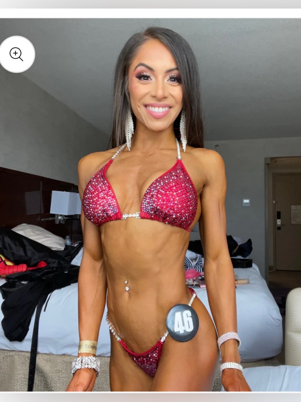 Toxic Angelz IFBB OCB NPC Bikini Bodybuilding Suit Holo Red Toxic Burst